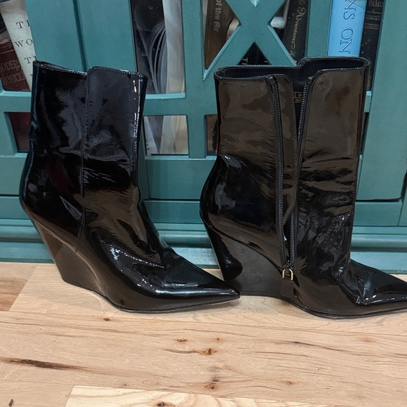 Stuart Weitzman Shoes - Stuart Weitzman Stuart 100 Black Patent Leather Wedge Boots